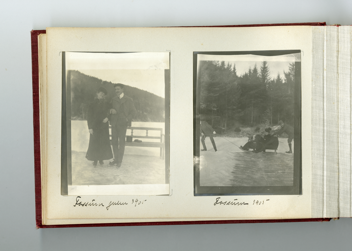 Fotoalbum tilhørende familien Aall på Ulefos hovedgård (Ulefos, Telemark). 

Fotoalbum med bilder av familieliv, reiser, Ulefos hovedgård, familien Aall, hjem, utland,  vinter, jul, vennskap, skøyter, dans, m.m.
