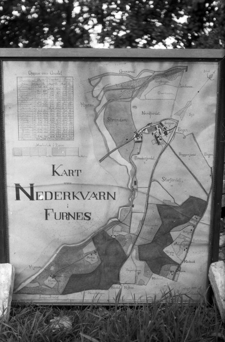 Ringsaker, Brumunddal, Nederkvern gård, kart over gården,