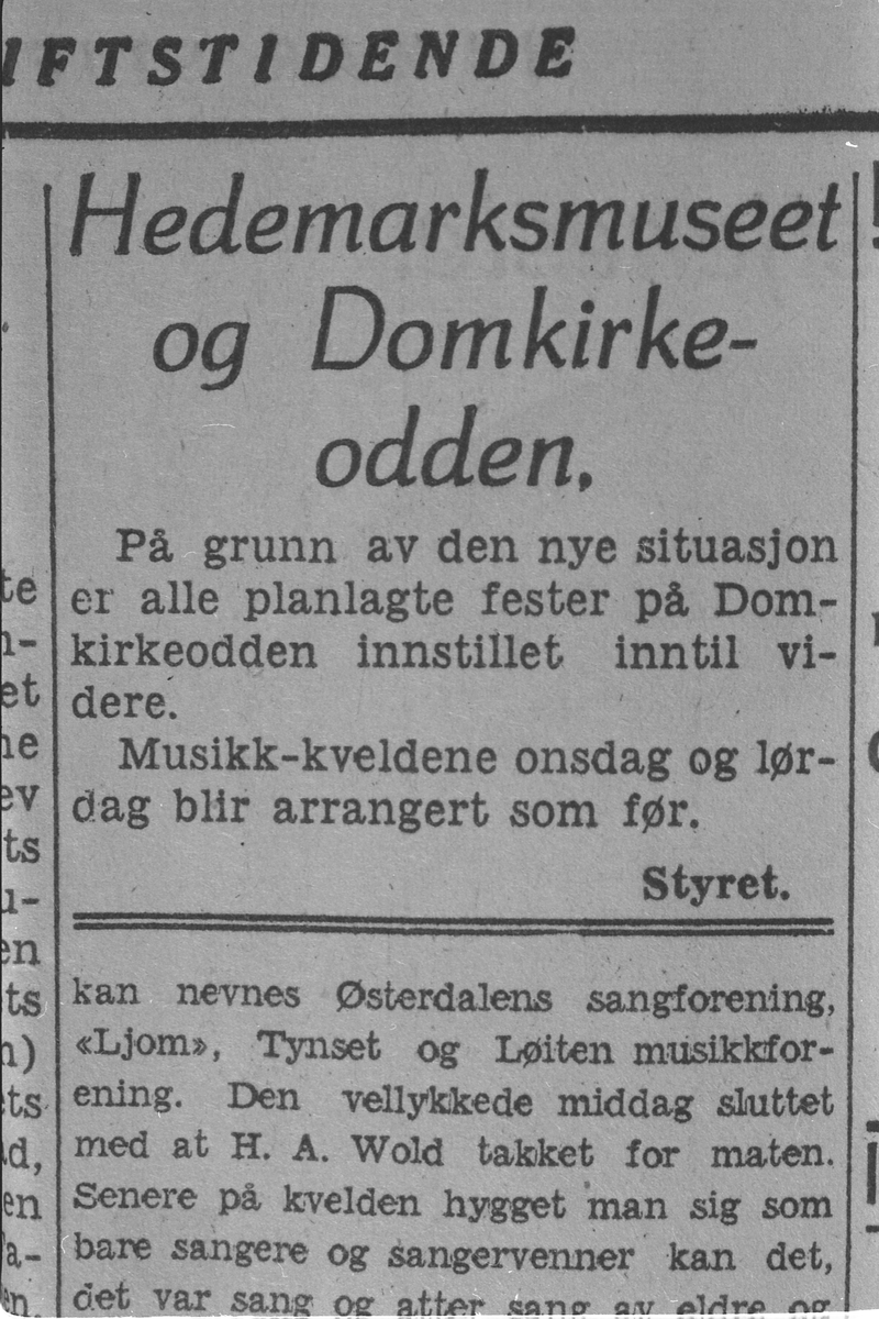 AVFOTOGRAFERTE AVISANNONSER FRA KRIGENS DAGER, Hamar STIFTSTIDENDE. 