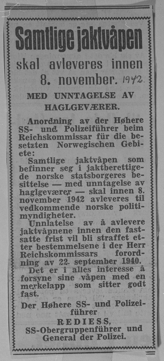 AVFOTOGRAFERTE AVISANNONSER FRA KRIGENS DAGER, Hamar STIFTSTIDENDE. 