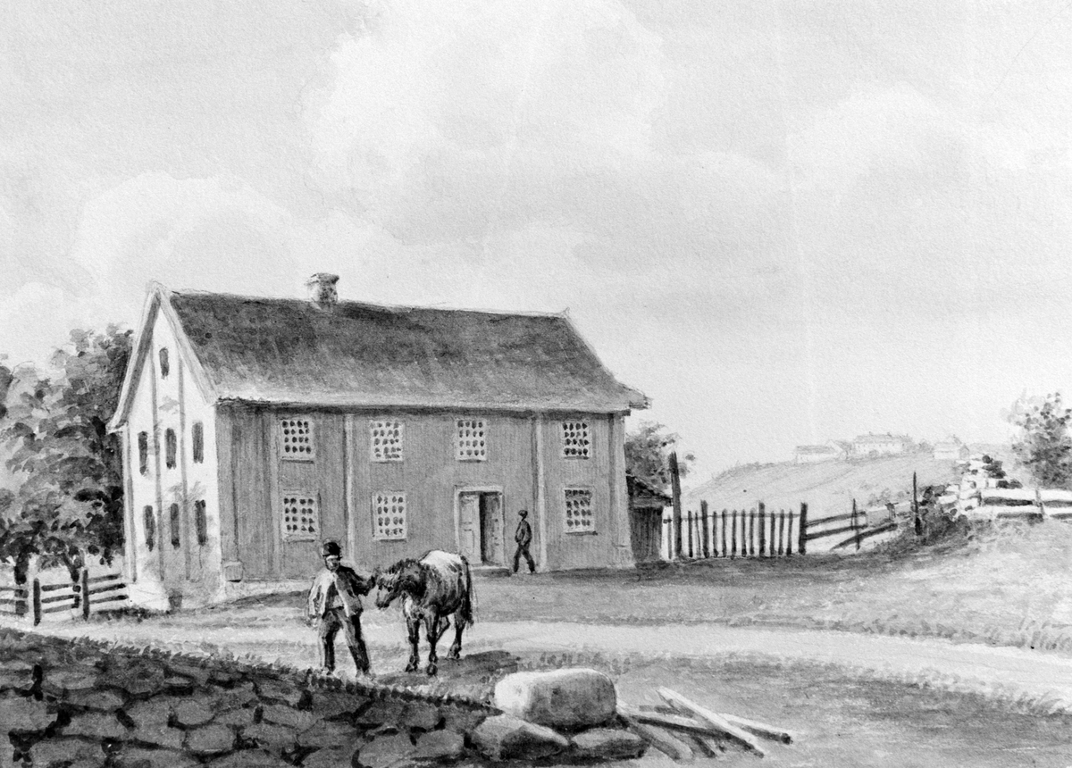 Ringsaker, Nes, Grefsheim gård, tegninger av Carl Fredrik Diriks (1814-1895), 