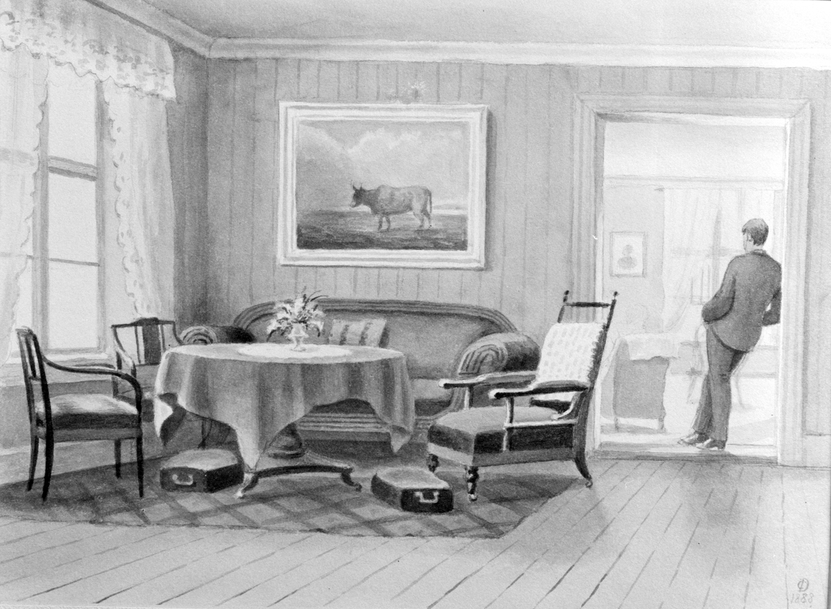 Ringsaker, Nes, Grefsheim gård, tegninger av Carl Fredrik Diriks (1814-1895), 