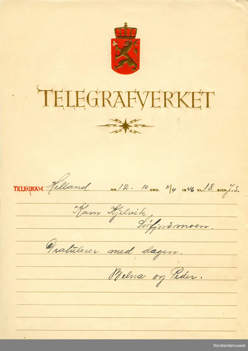 Telegram med motiv.
