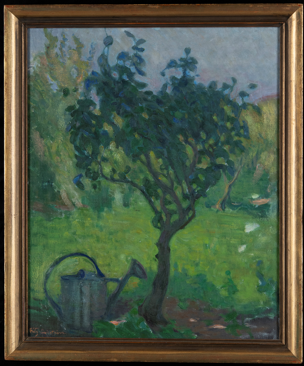 Fruktträd och vattenkanna [Målning]