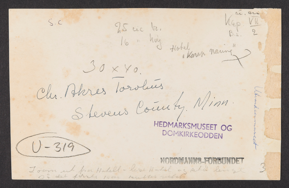 Chr. Akres Torvhus,
Stevens County, Minn.
Hotell "Knapp Næring!" ,