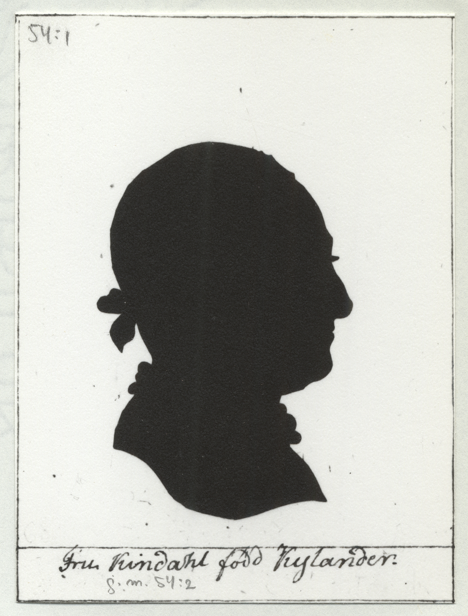 Silhuettporträtt. Utförda av Olof Bernhard Schalin c:a 1771-1774. (Huvudsakligen Karlskrona-och Norrköpingsbor). Fotona uppklistrade på papper i svart pärm. Okänt var originalen finns. Namnregister medföljer albumet.