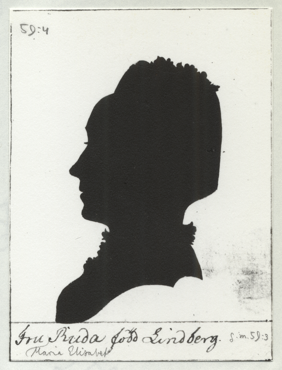 Silhuettporträtt. Utförda av Olof Bernhard Schalin c:a 1771-1774. (Huvudsakligen Karlskrona-och Norrköpingsbor). Fotona uppklistrade på papper i svart pärm. Okänt var originalen finns. Namnregister medföljer albumet.