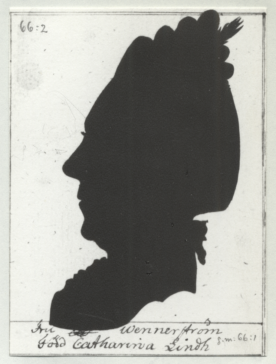 Silhuettporträtt. Utförda av Olof Bernhard Schalin c:a 1771-1774. (Huvudsakligen Karlskrona-och Norrköpingsbor). Fotona uppklistrade på papper i svart pärm. Okänt var originalen finns. Namnregister medföljer albumet.