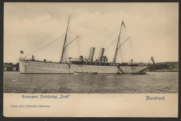 Vykort på konungens chefsfartyg Drott i Marstrand