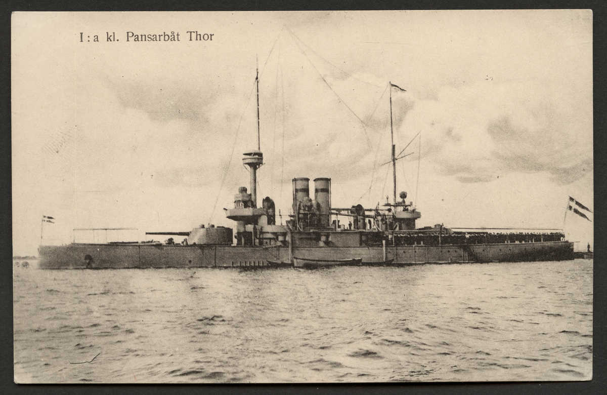 Vykort på 1:a klass pansarbåt Thor.