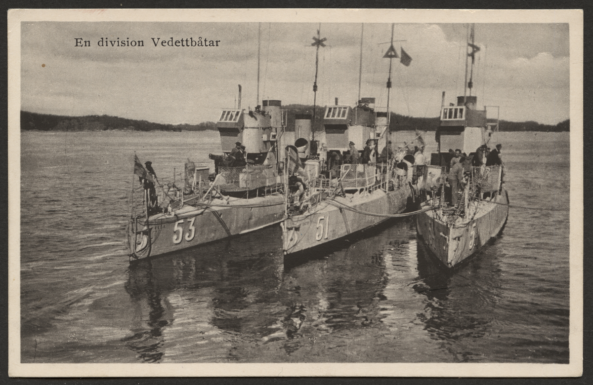 Vykort på en division vedettbåtar,
Vega 53, Vesta 54, Pollux 51