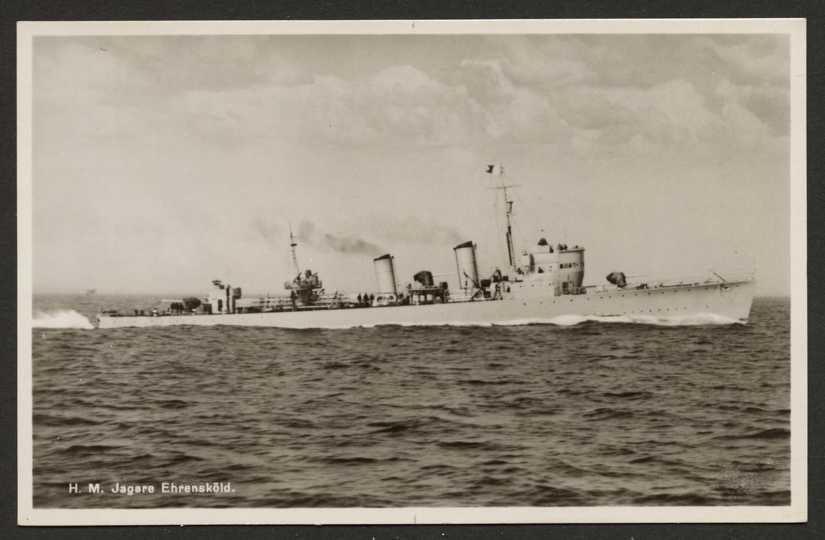 Vykort på Jagaren H.M Ehrensköld.