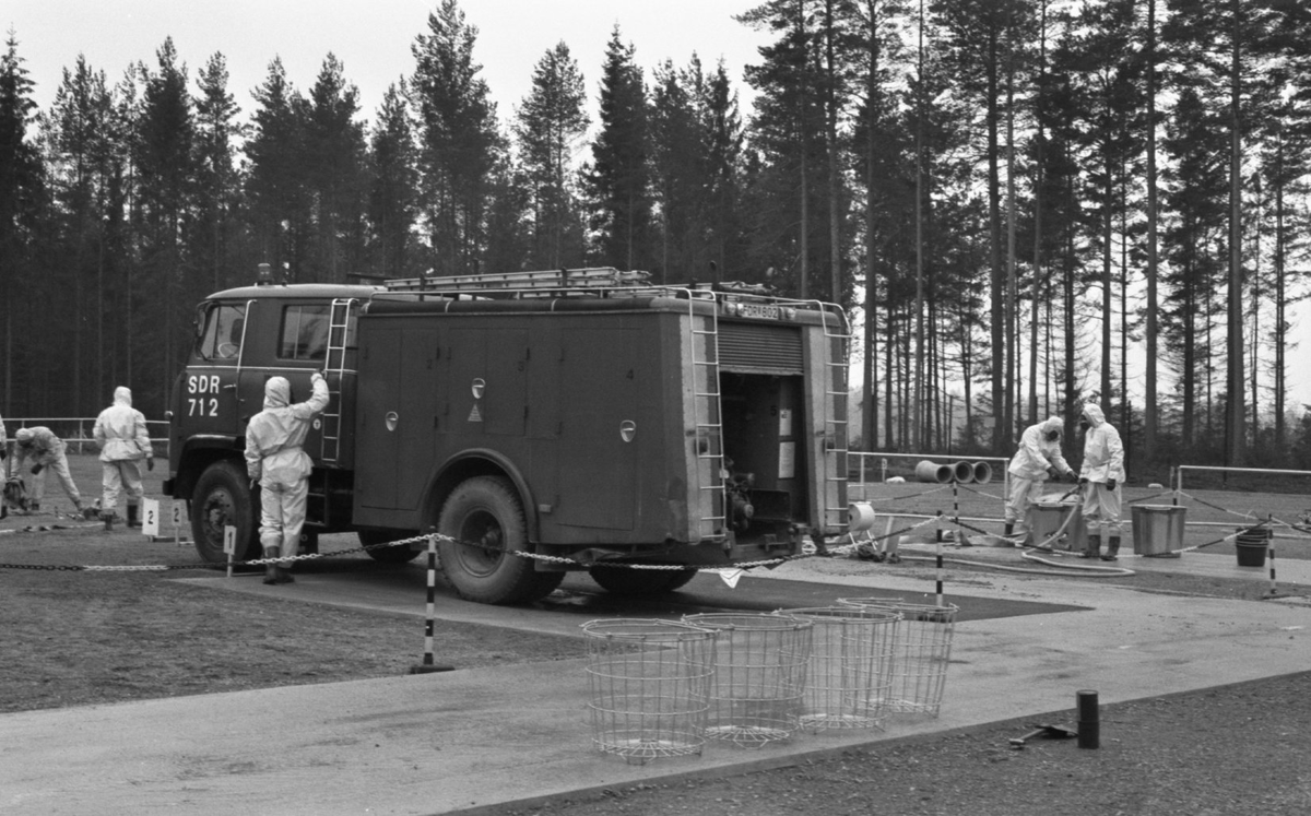 Första övningen på den nya ABC-banan i Skövde för Räddningsverket hösten 1989.