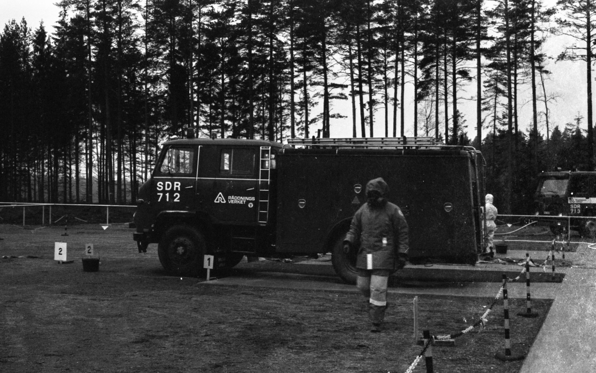 Första övningen på den nya ABC-banan i Skövde för Räddningsverket hösten 1989.