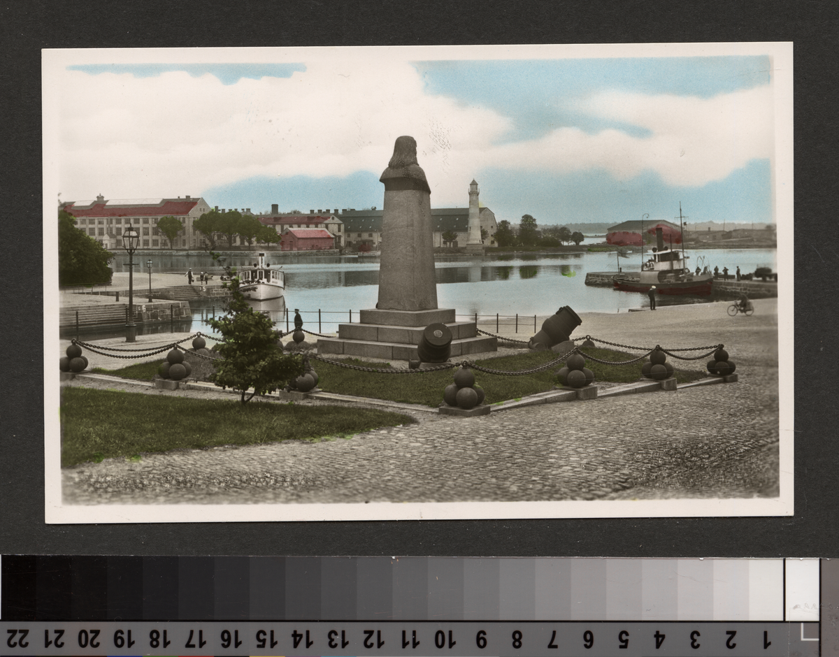 Vykort över Kungsbron med Erik Dahlbergsbysten.