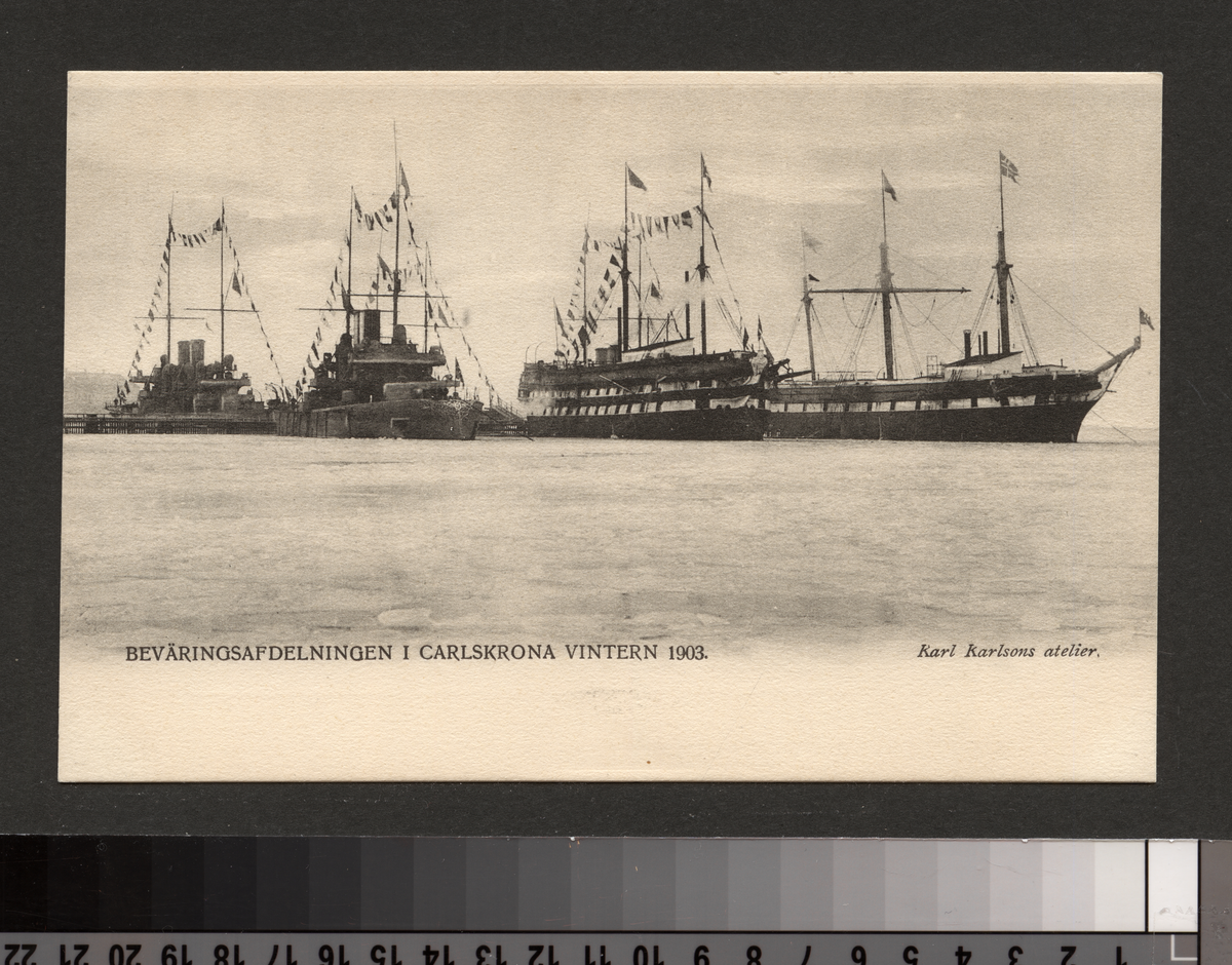Vykort på beväringsavdelningen i Karlskrona vintern 1903