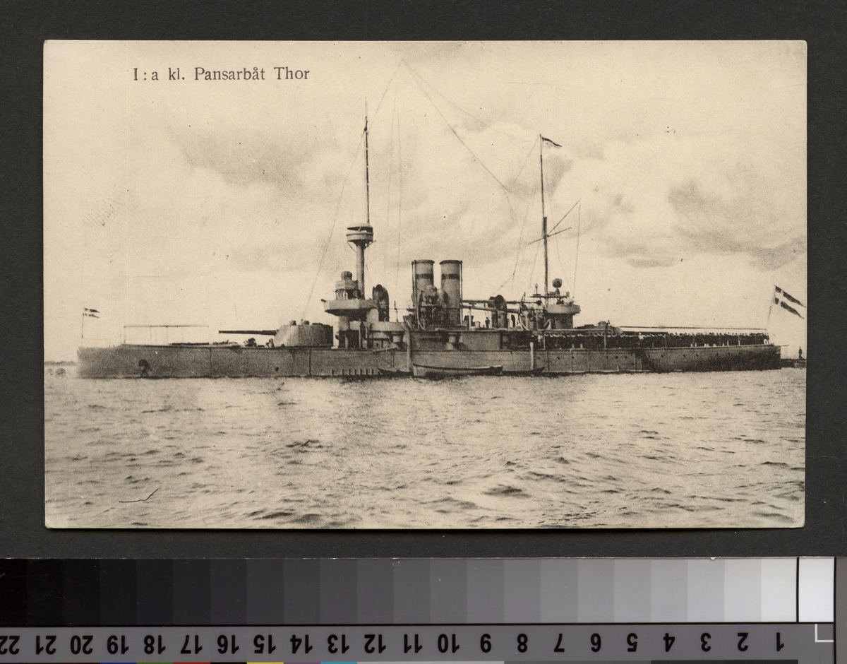 Vykort på 1:a klass pansarbåt Thor.
