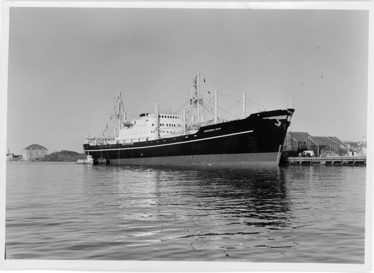 Fotodokumentasjon av det nye skipet M/S "Concordia Star". Det er foto av brua og interiøret. Første bilde er fra et kontor. Det er også bilde av en familie (foto nr. 34), og en gruppe voksne (foto nr. 28) inne i skipet.