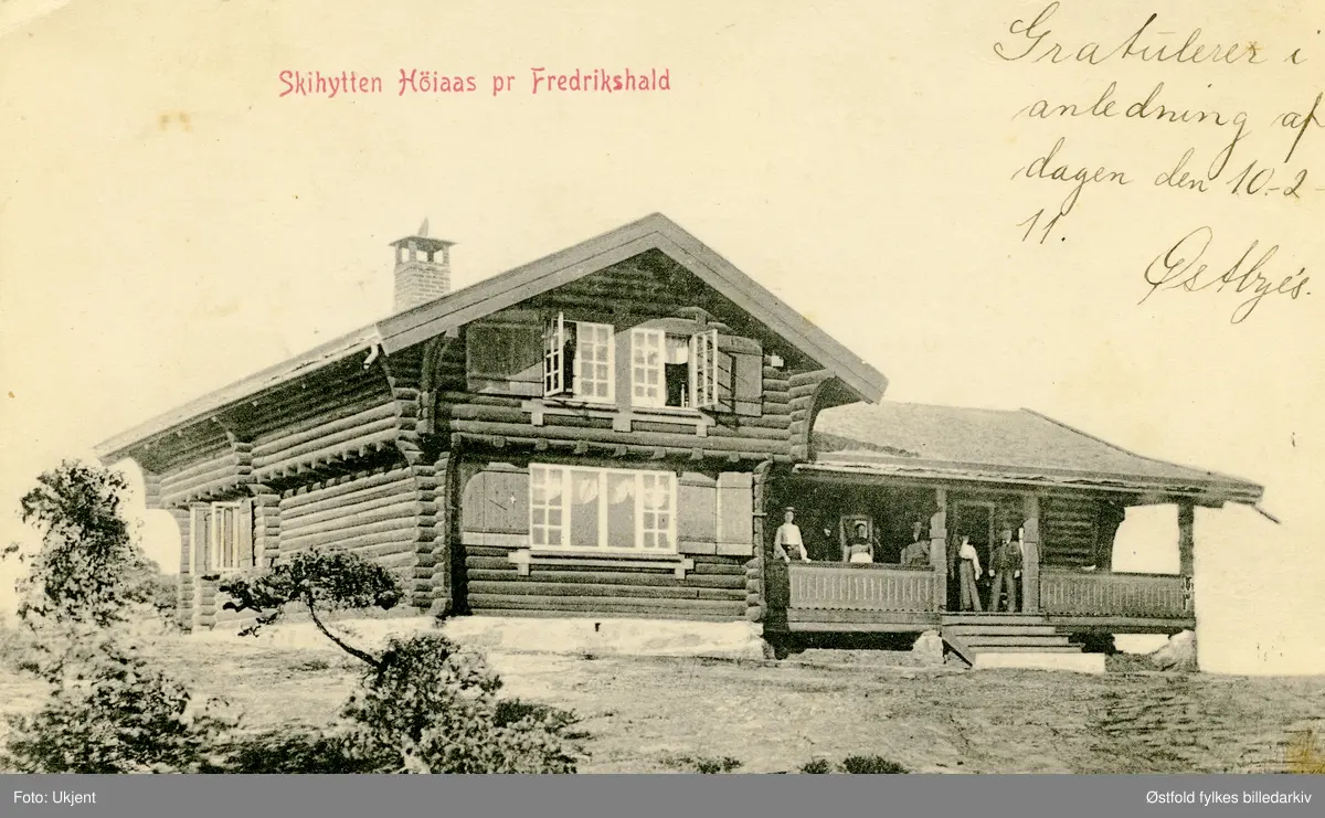 Skihytta på Høyås i Halden ca. 1910. Postkort