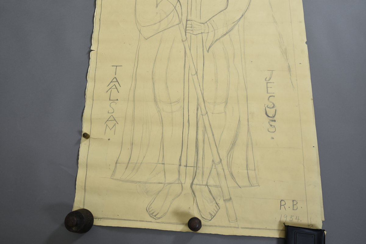 Jesus i heilfigur med tornekrune og stav.