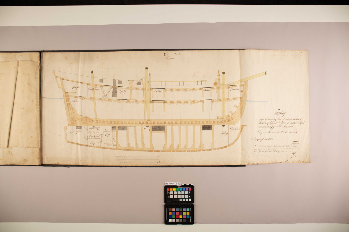 Tegning av en defensjonsfregatt med 12 kanoner.