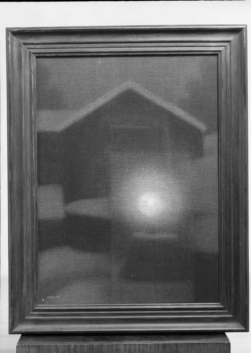 Nattlampa, fönsterspegl. vinter. Akvarell, 1954.