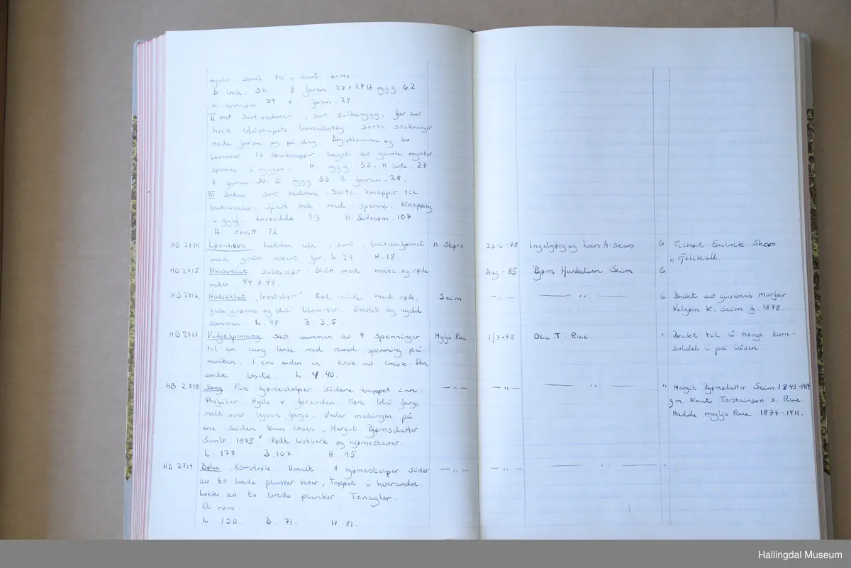 Mannsbunad fra Hallingdal, trøye, langbukse og vest. Trøye i svart vadmål. Svart fløyelskrage. Stikningar i rygg, front, lommer og erme. Ei brystlomme og to lommer, samt ei innerlomme. Stripa for i raudt, gult, grønt og blått. Blåstripa for i ermene. 10 sølvknappar framme laga av gamle myntar. Samt tre i kvart erme. Vest og lang bukse.