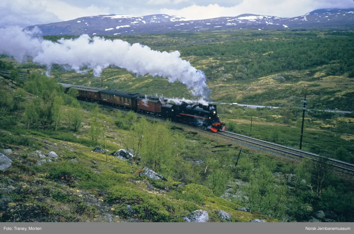 Damplokomotiv 26c 411 med veterantog mellom Kongsvoll og Hjerkinn
