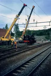 Damplokomotiv 23b 442 utenfor Norsk Teknisk Museum på Kjelsås