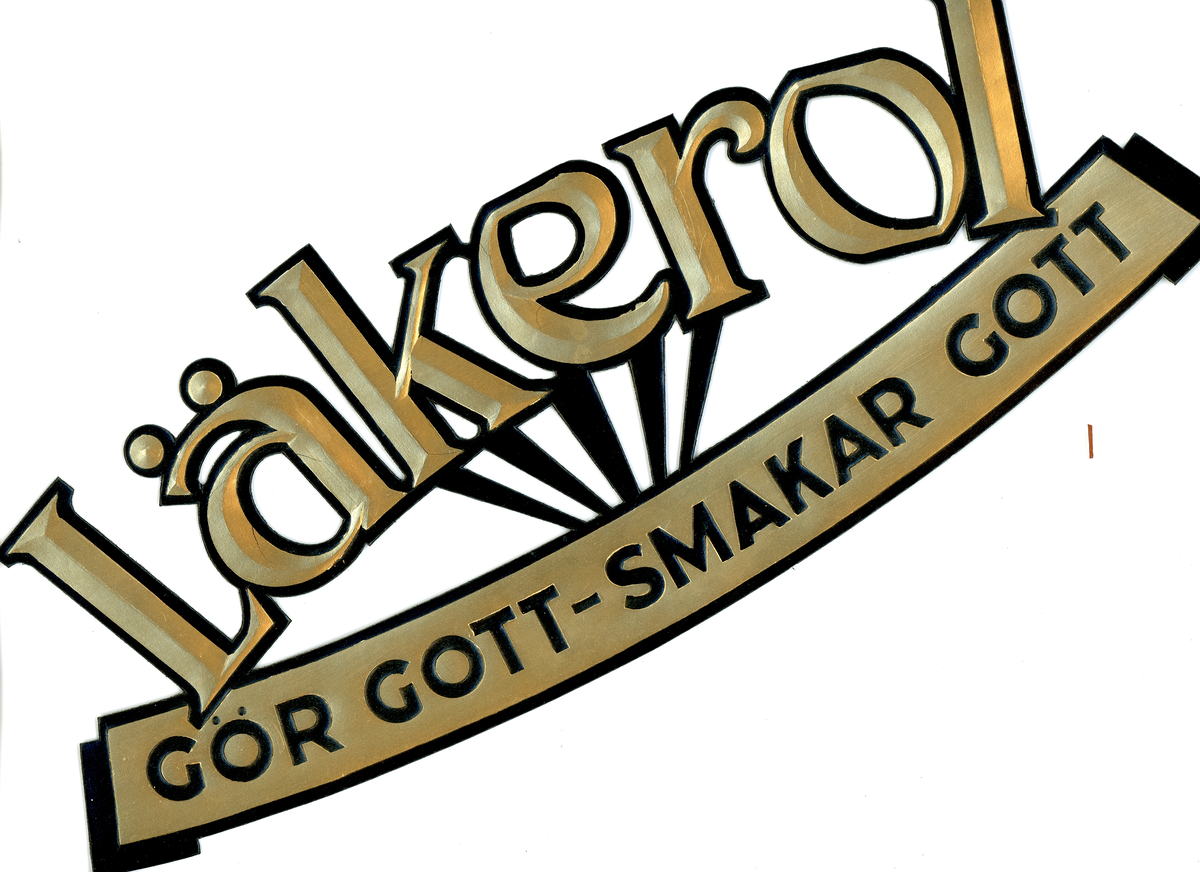Butiksskyltar (66) av papp för Läkerol, tryckta i flera färger. Samlingen omfattar tre olika design, alla daterade av givaren till omkring 1916-1919/1920-talet:
1) "Läkerol åter till salu", 27,5x10,5, 42 exemplar. 
2) "Läkerol bröst-tabletten det bästa för talare, sångare, rökare", 22x28cm, 12 exemplar. 
3) "Läkerol gör gott-smakar gott", 32x12,5cm, 12 exemplar.