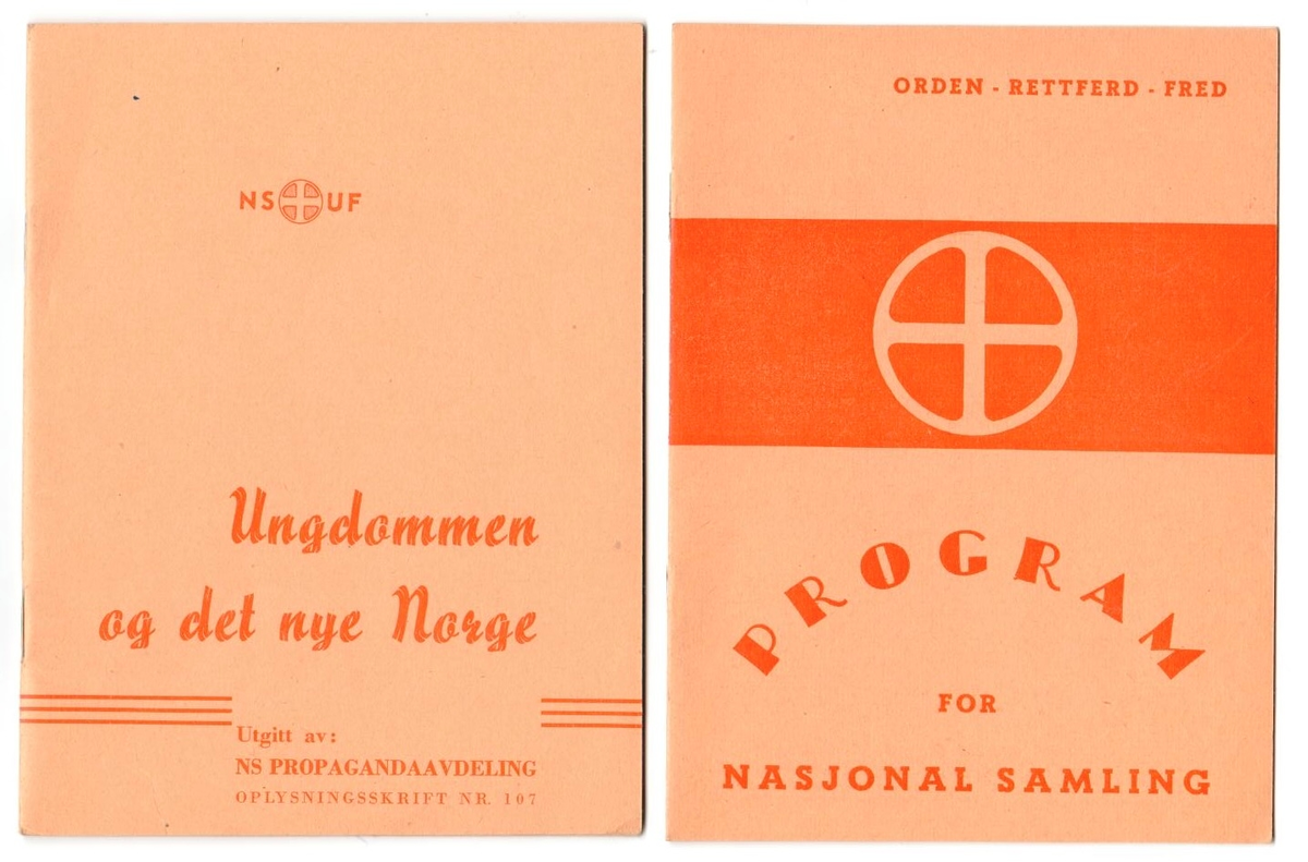 Trykkede papirhefter. Omslaget er i litt tykkere papir.