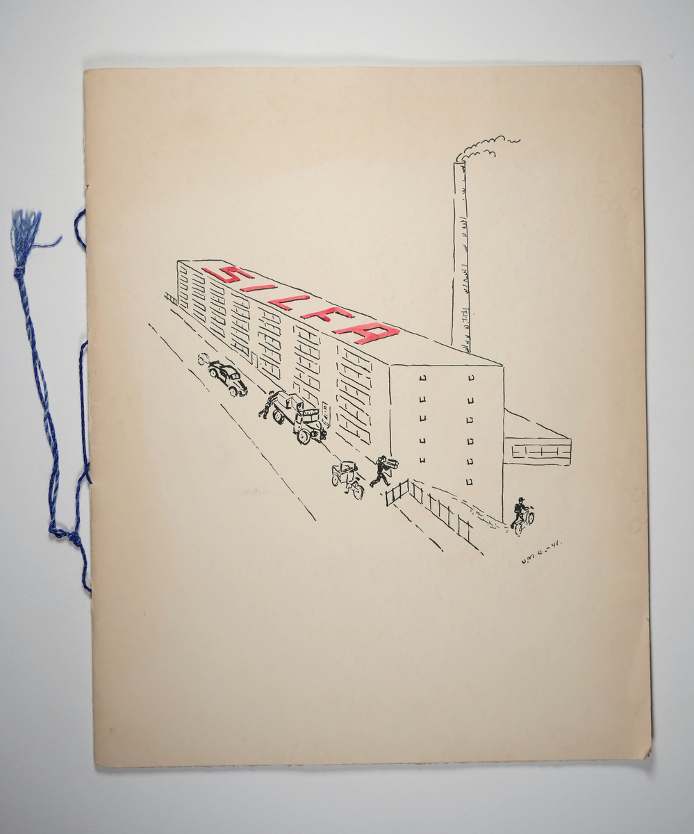 Silfa AB

Litet fotoalbum med handritade illustrationer (men tryckt.
6 sv/v fotografier från de olika avdelningarna monterade i albumet.