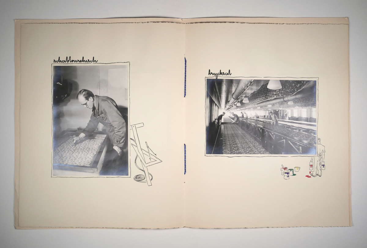 Silfa AB

Litet fotoalbum med handritade illustrationer (men tryckt.
6 sv/v fotografier från de olika avdelningarna monterade i albumet.