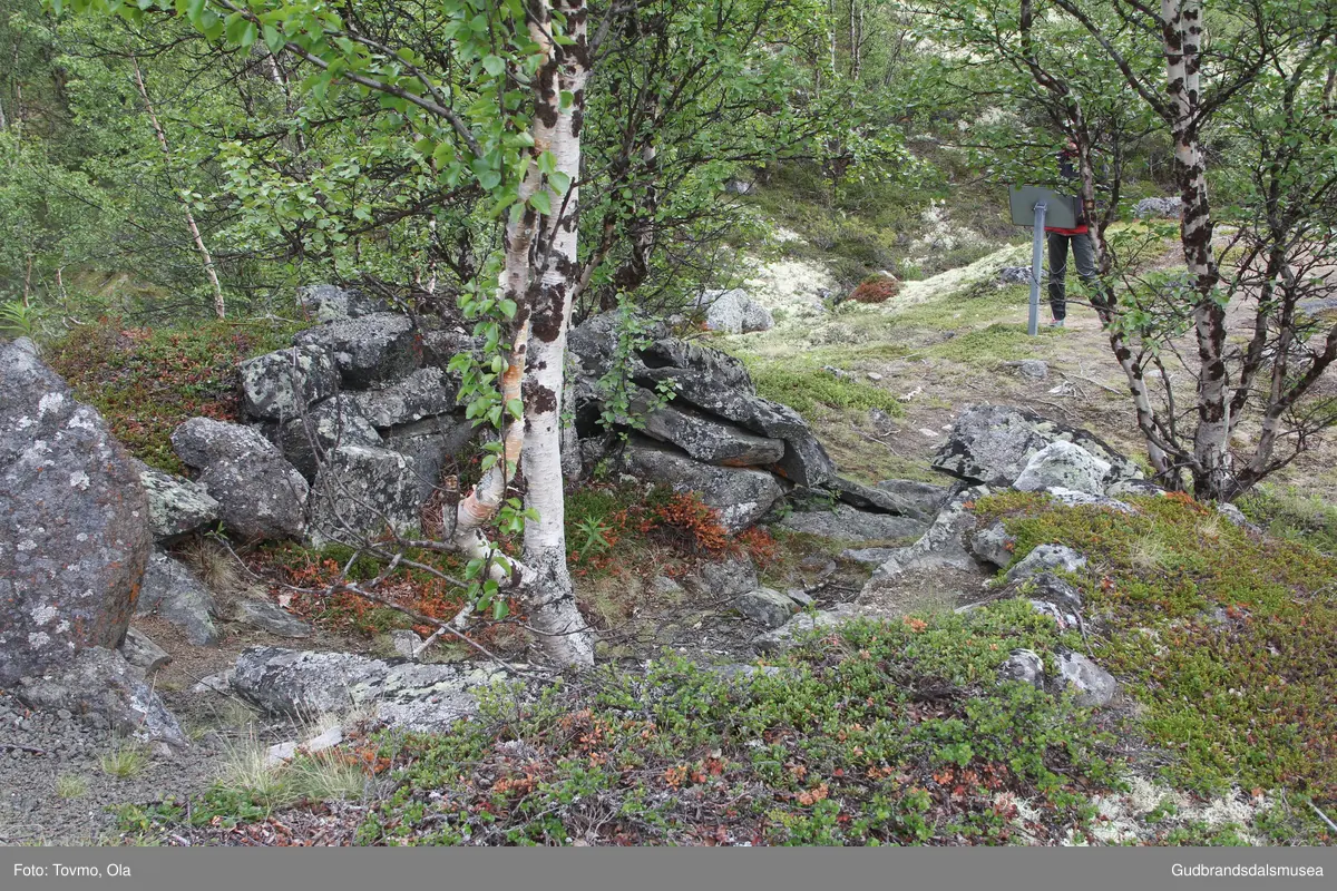 Steinmurar (burest?) ved eigen inn til Toftesetra ved Avsjøen på Dovrefjell.