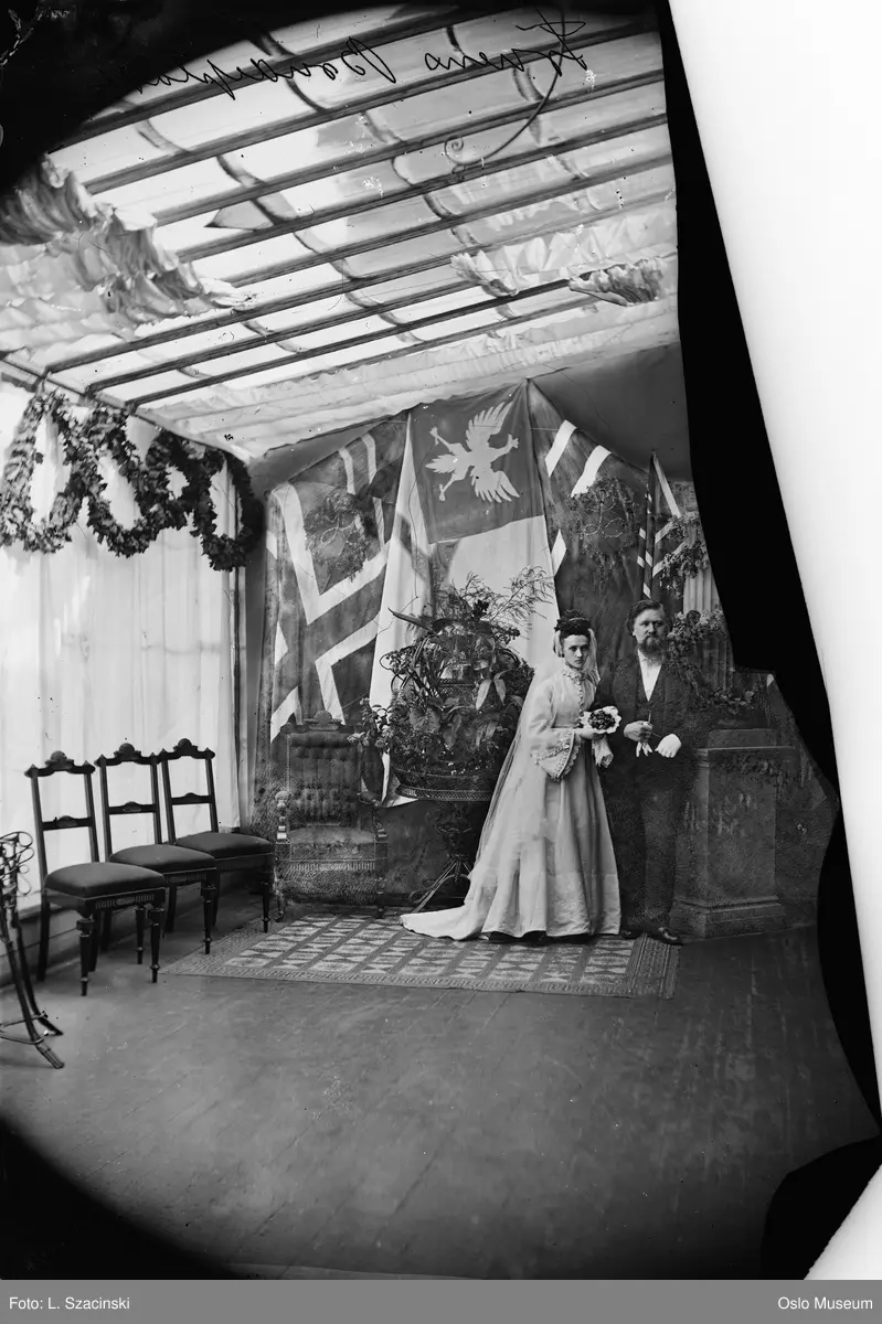 fotoatelier, interiør, brudepar, fotografer, flagg
