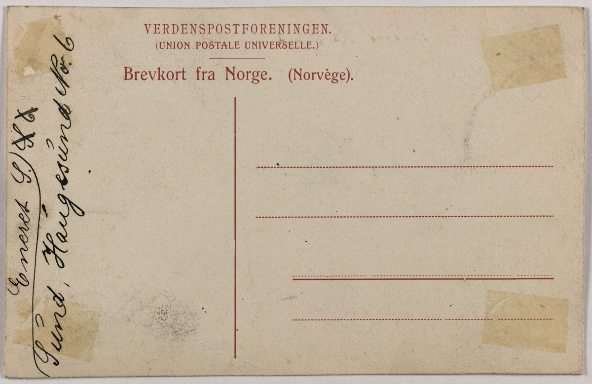 Postkort av hytta i Haraldsvang. Det siste kortet er uten dragehoder og har håndskrift på baksiden.