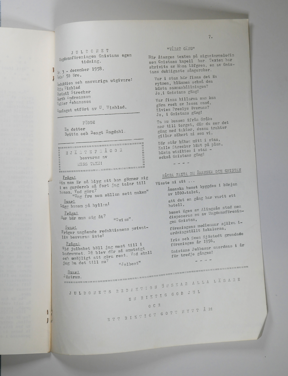 Ungdomsföreningen Gnistan, Alingsås.

Tidningen Elddonet, nr 1 - 3, 1958.
Ej tryckt och utgiven, egen tillverkning och utgivning.

Hemmaproducerad tidning.