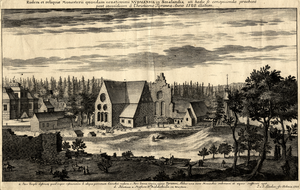 Nydala kloster
Mapp innehållande grafiska blad (kopparstick) från verket "Suecia Antiqua et Hodierna" (ej fullständigt) , utgivet på order av Erik Dahlberg.
Några av bladen verkar vara original från 1708, andra är senare.