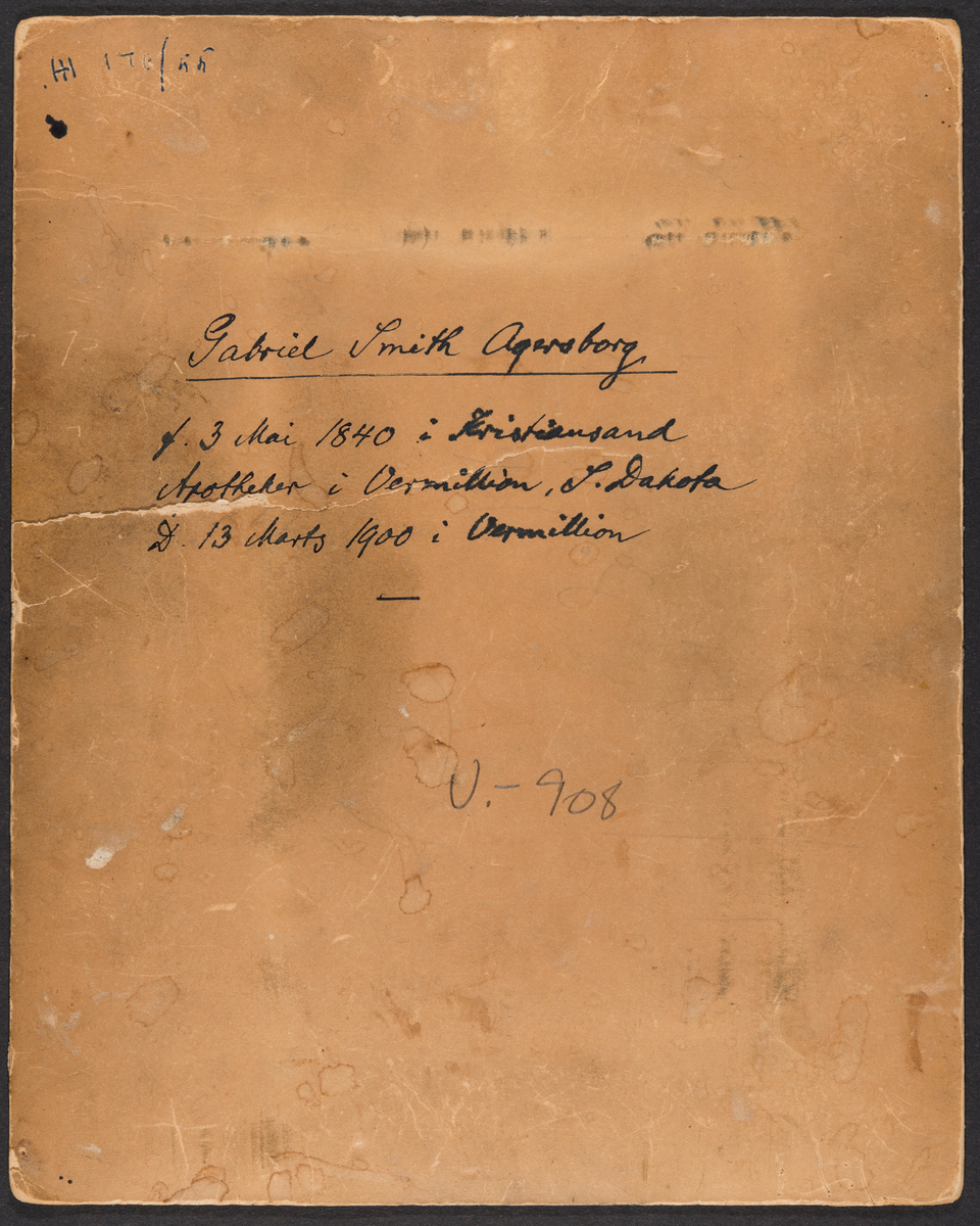 Hamar, Gabriel Smith Agersborg (03.05.1840-13.03.1900) apoteker i Amerka Varmillion South Dakota,