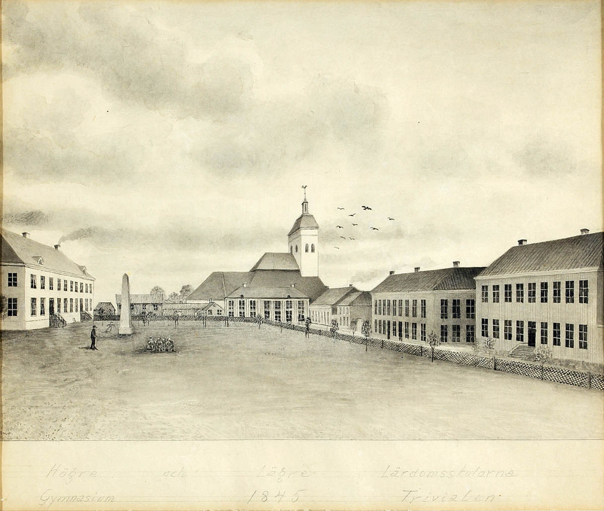 Norrtullskolan, Växjö med Skolgatan och domkyrkan i bakgrunden.