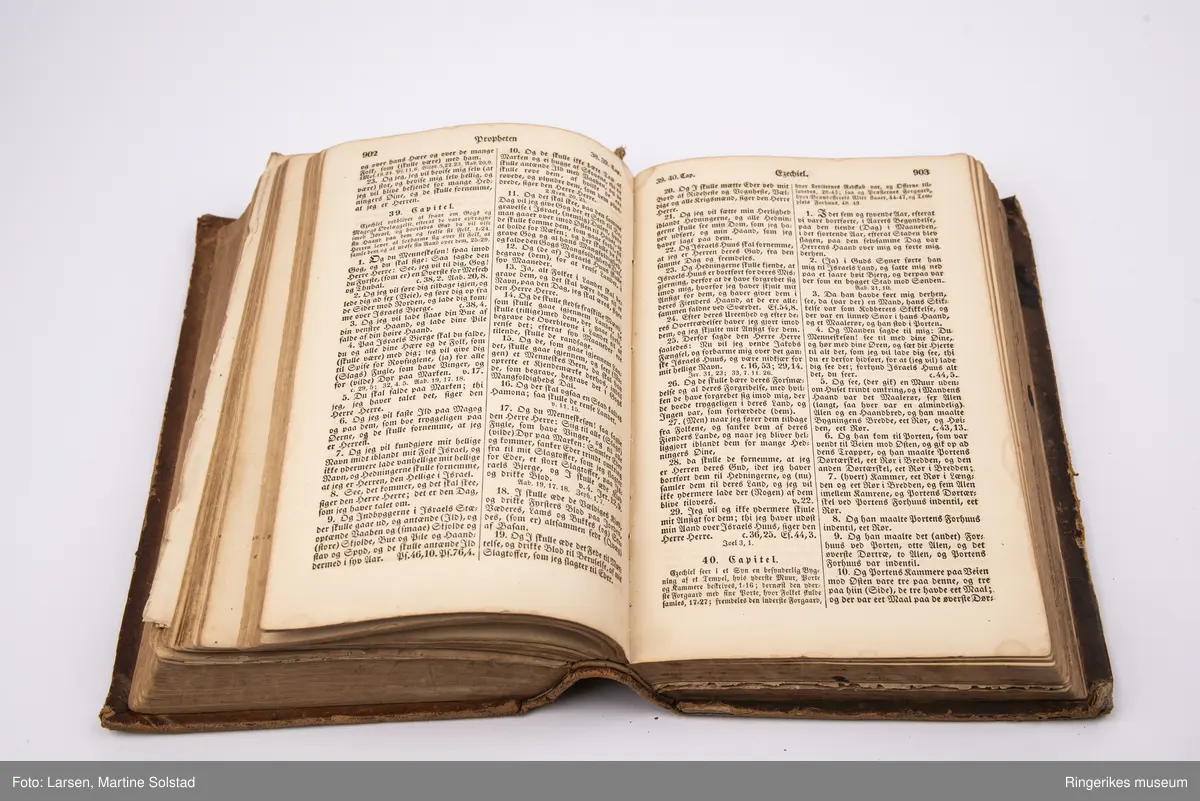 Bibel trukket i skinn. Trykket i 1854 i Christiania.