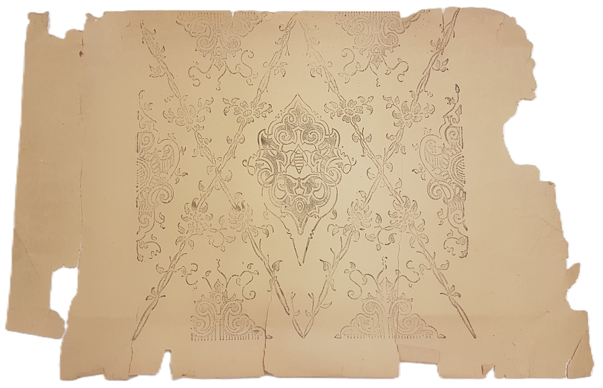 En samling mönsterkopior, övningsmaterial från utbildning. Tryck på papper, olika storlekar - från ca 5-10 cm upp till ca 50 cm stora.