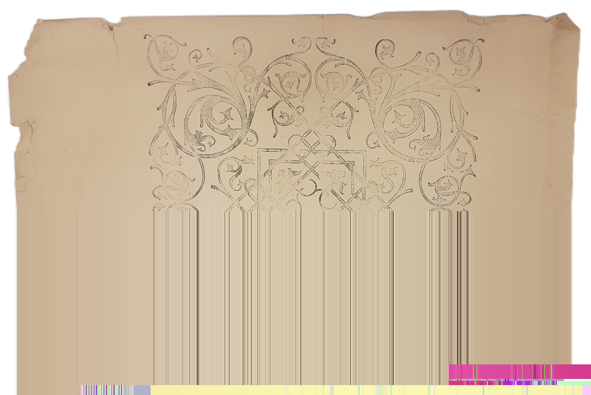 En samling mönsterkopior, övningsmaterial från utbildning. Tryck på papper, olika storlekar - från ca 5-10 cm upp till ca 50 cm stora.