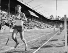 Från friidrottstävlingarna på Stockholms Stadion den 21 augusti.
Slutmannen i Frankrikes lag som vann stafetten på 1000 meter.