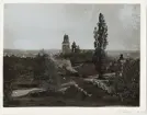 Vy från Uppsala slott mot Uppsala domkyrka före 1885
