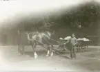 Häst och kärra med troligen sten, samt en pojke vid tömmarna vid Gysinge bruk.