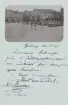 Signaltrupp med vagnar och utrustning på kaserngården. Vykort skickat till överste N. G. Stedt, 1903-09-28.