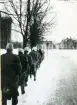 Svea ingenjörkår, Ing 1. Avslutningsceremonier vid Arméns underofficersskolas (AUS) studentexamen 1942. Skrivdag inledes med haltande rännstensmarsch.