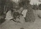 Tre män, varav en är kronprins Gustav (VI) Adolf, tar paus i skog,