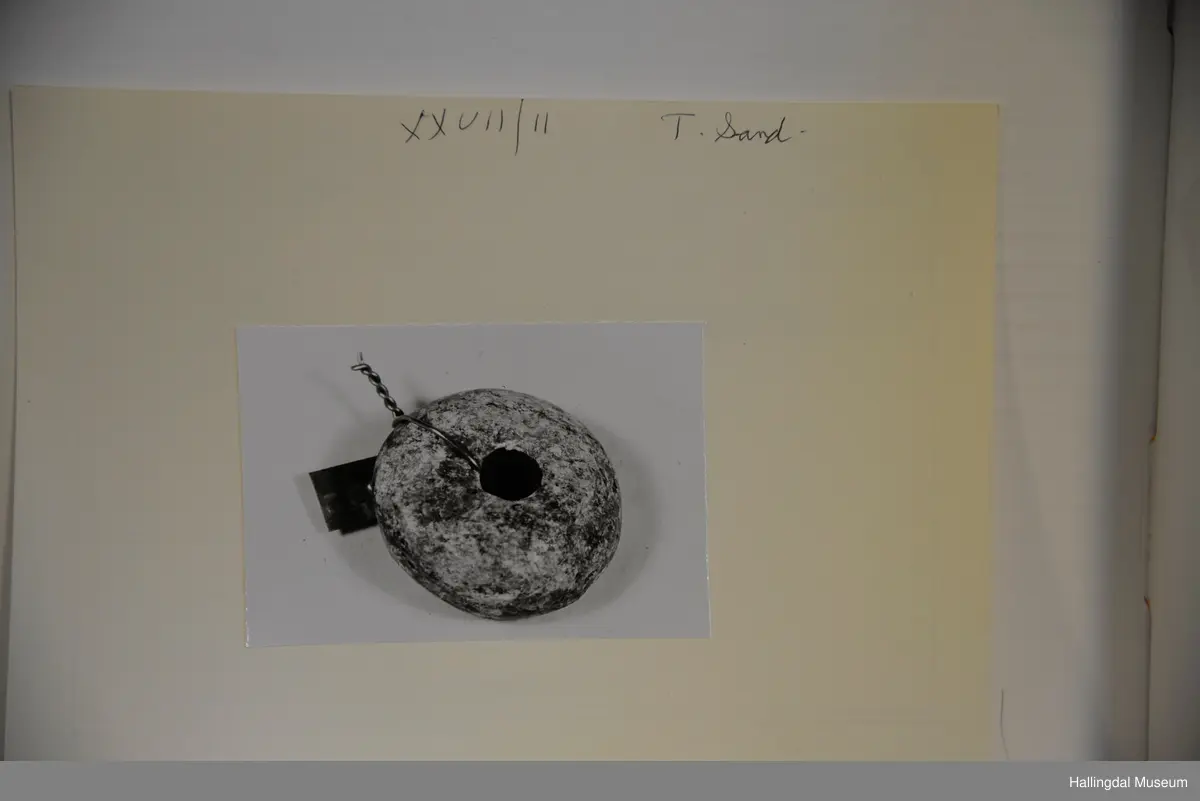 Stein med sirkulært hol i midten. Truleg brukt til handtein.